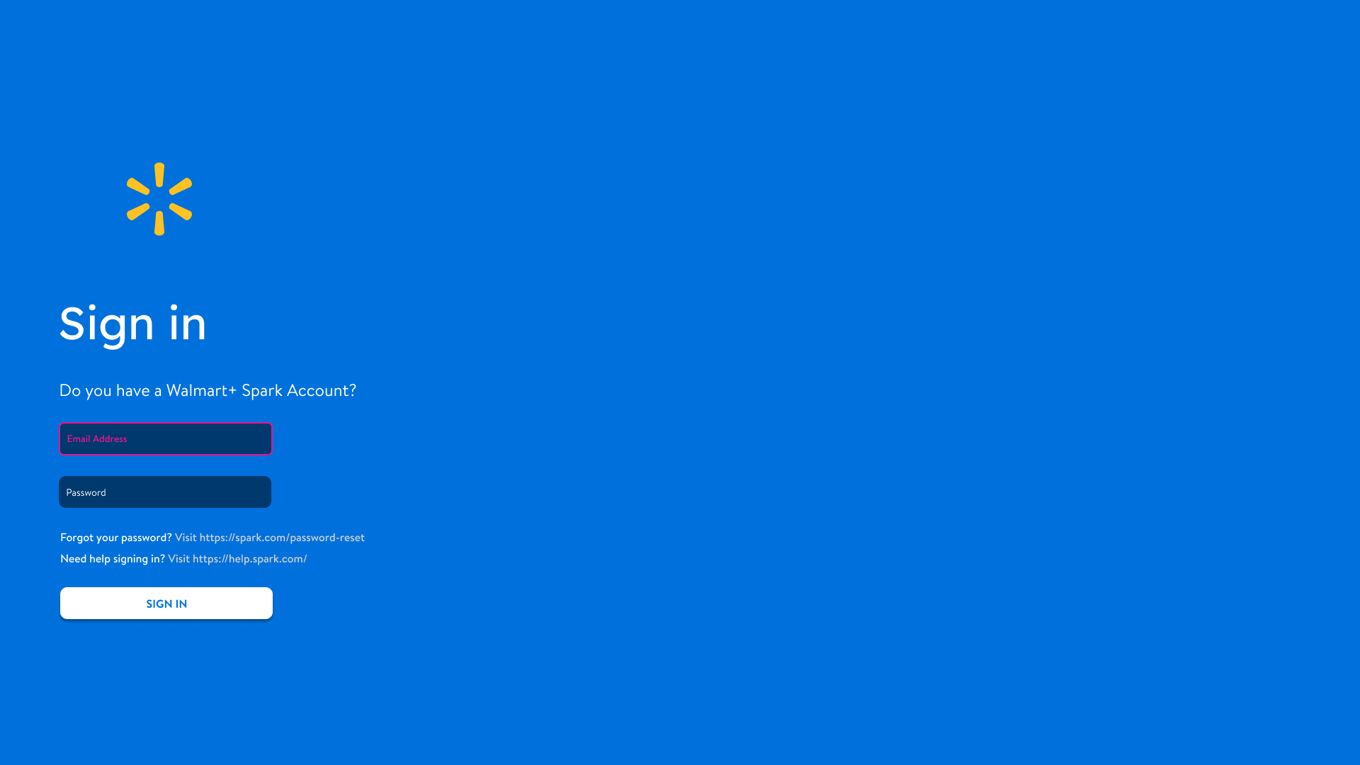 Walmart SmartTv Login Screen